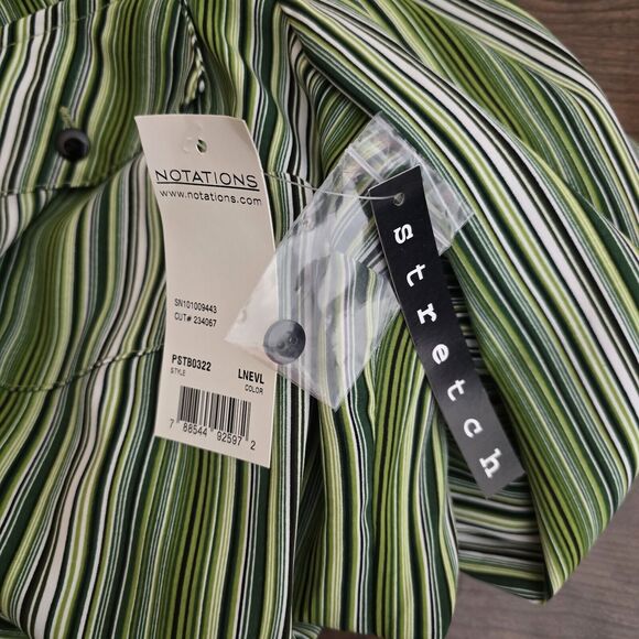 Notations Button Up Top Women Petite Large Striped Chartreuse Retro Stretch - Picture 7 of 9